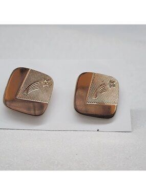 Gold-Tone Shooting Star Square Cufflinks For Men Vintage